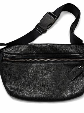 Coach Graham Leather Belt Bag Black Pebbled Fanny Pack Crossbody Gunmetal Unisex